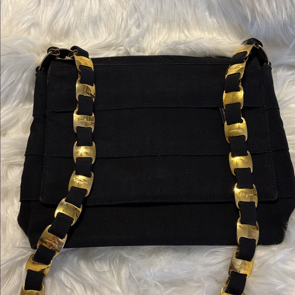 Authentic Salvatore Ferragamo Crossbody Black Canvas Bag